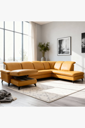 Luxus U alakú tervezhető valódi bőr ülőgarnitúra tömörfa vázzal